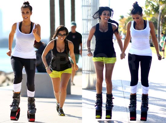 Kim Kardashian and her sister Kourtney celebrated their reunion in Miami this morning by taking a jog along South Beach testing out the new fitness trend Kangaroo Jumps.