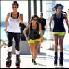 Kim Kardashian and her sister Kourtney celebrated their reunion in Miami this morning by taking a jog along South Beach testing out the new fitness trend Kangaroo Jumps.