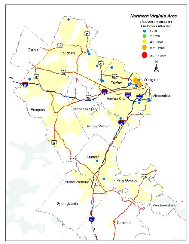 Dominion Virginia Power Outage Map For Arlington County VA Today